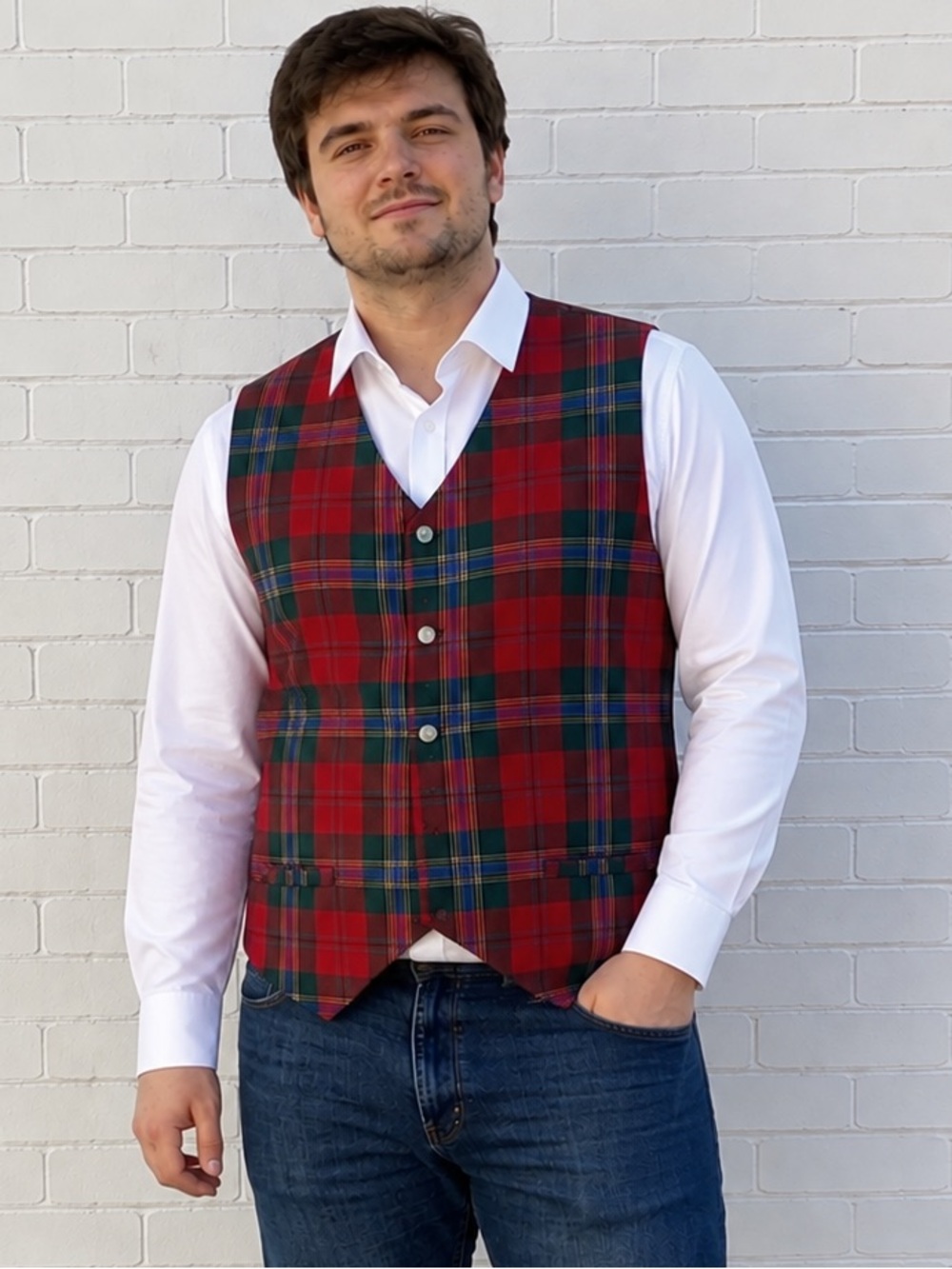Vintage Wool Tartan Plaid Vest Mens XXL Red Green Christmas Holiday Waistcoat